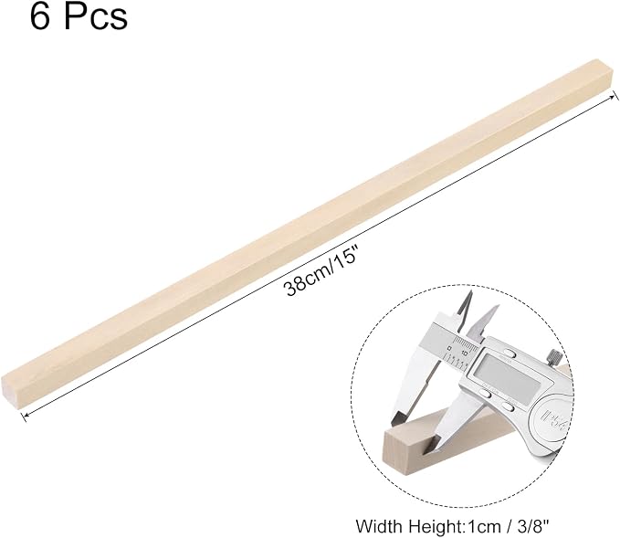 MECCANIXITY 6pcs Wood Sticks, 3/8"x 3/8" x 15" Rectangle Wooden Cube Wood - Image 2