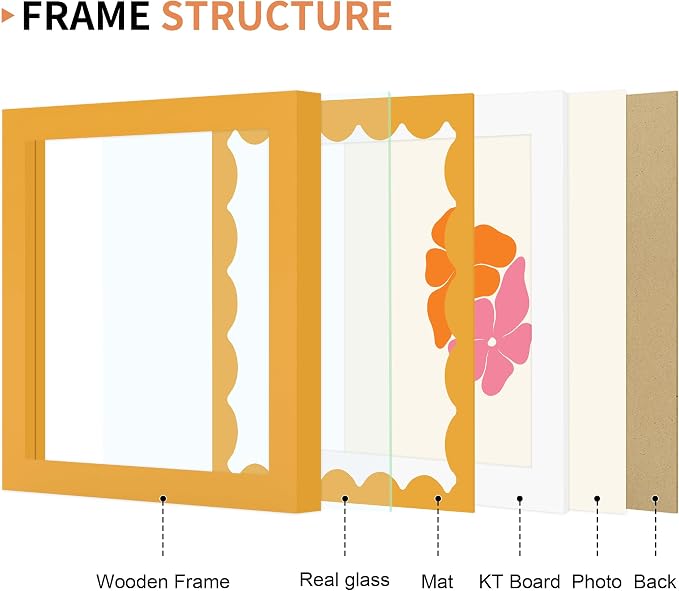 6x6 Picture Frame with Wavy Mat, Wooden Real Glass 6 x 6 Photo Frame - Image 5