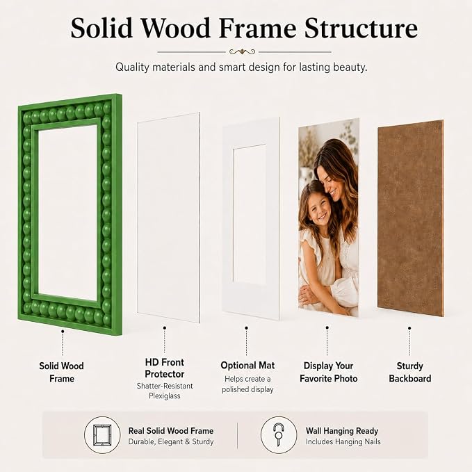 Solid Wood 5x7 Picture Frame Beaded Frame - Image 4