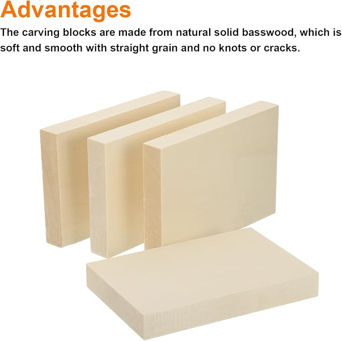 MECCANIXITY 4Pcs Basswood Carving Block, 0.8"x4"x6" Square Wooden Dowels Blocks - Image 3