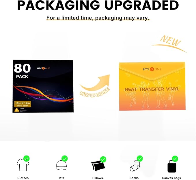 HTVRONT HTV Heat Transfer Vinyl Bundle: 80 Pack 12" x 10" | Iron on Vinyl - Image 7