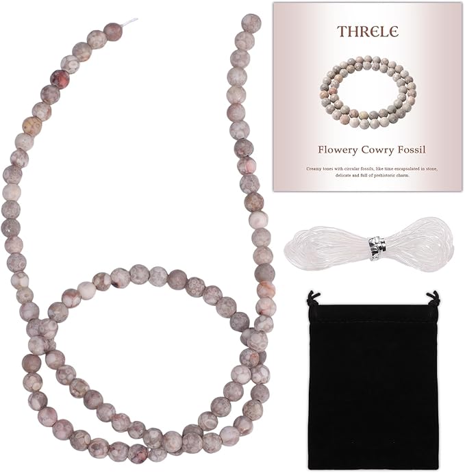 4mm Matte Flowery Cowry Fossil Bead, 15-Inch Matte Round Loose Stone Beads by THRELE