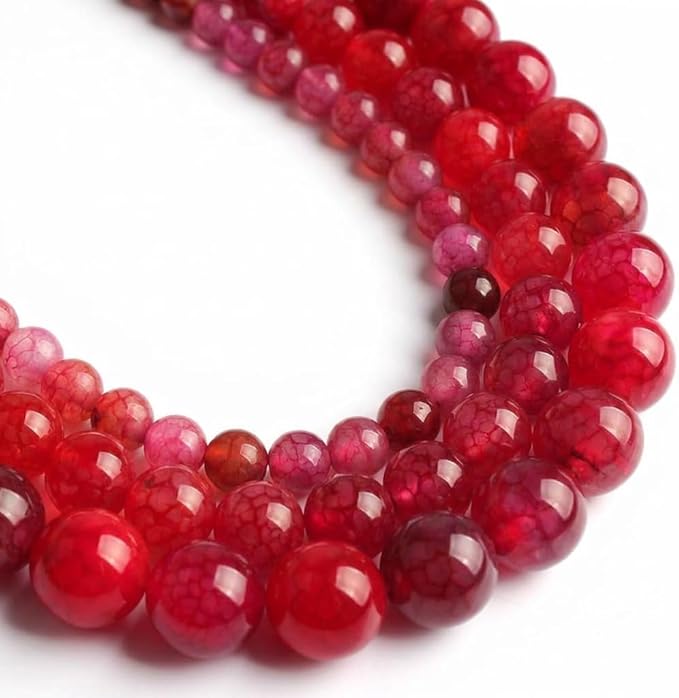35pcs Smooth Natural Red Agate Beads，10mm Dragon Vein Gemstone Round Loose by Yochus
