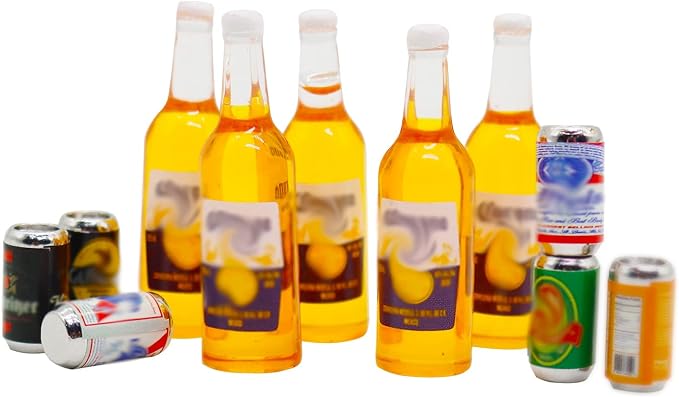 1:12 Scale 11 Pcs Miniature Beer Bottles and Beer Cans Mini House Drink by Hiawbon