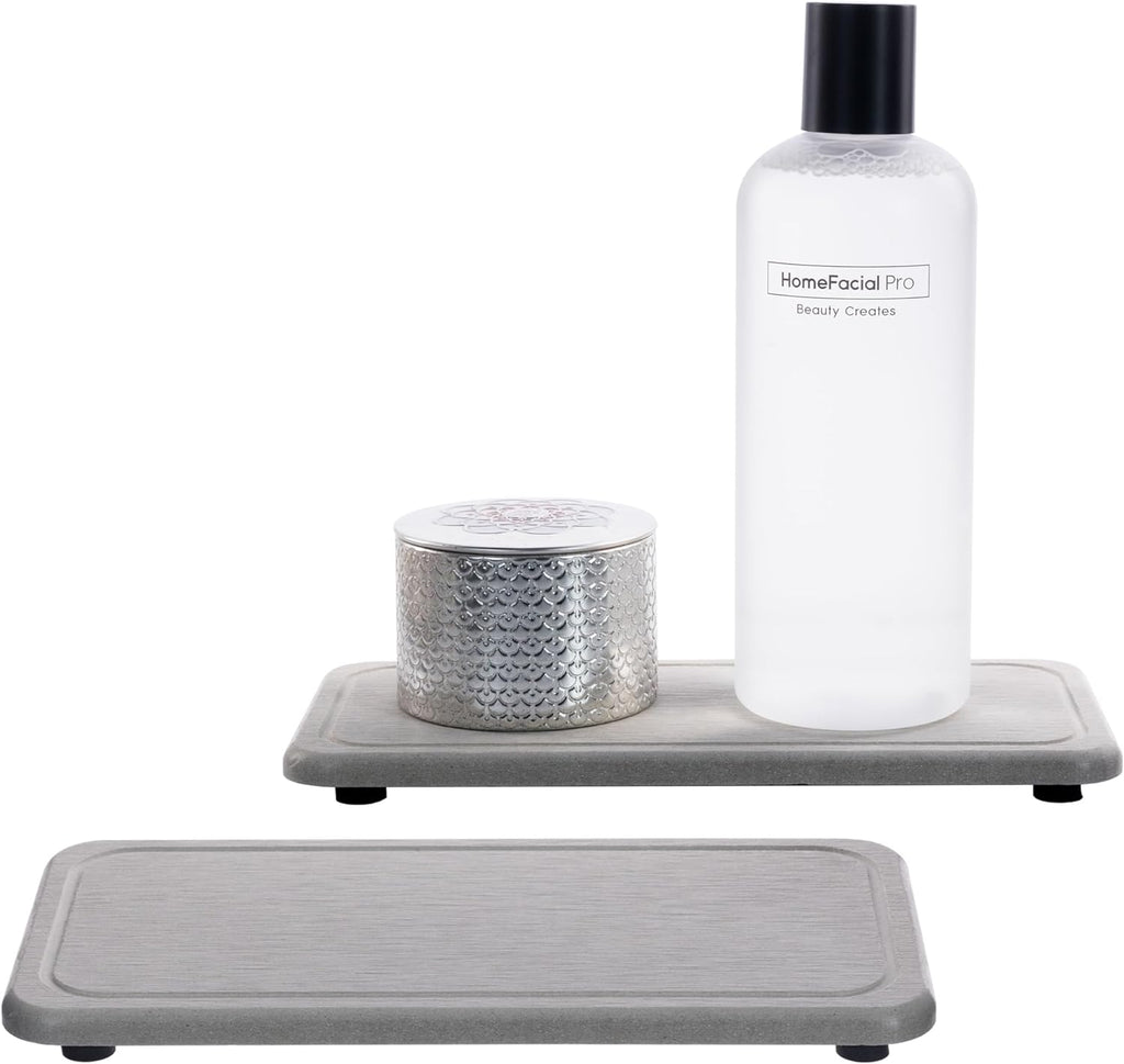 2 Pcs Water Absorbing Stone Trays, Kitchen/Bathroom Sink Soap Dish, Diatomite Tray Used for Hand Soap & Cosmetic Bottles in The Modern Home, 4" W x 8.3" L, Gray