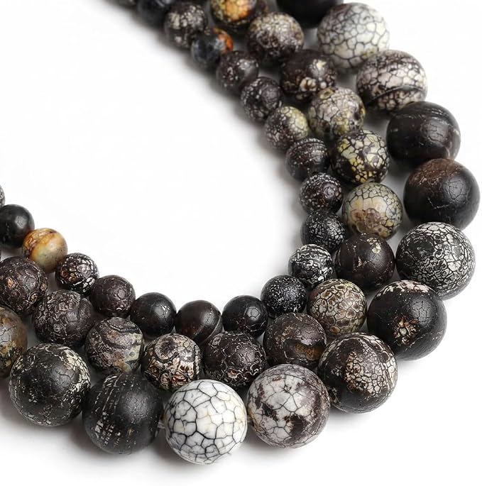 60pcs Round Loose Black Crack Old Agate Beads by Yochus