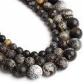 45pcs Round Loose Black Crack Old Agate Beads by Yochus