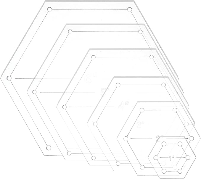 BENECREAT 6Pcs Mixed Sizes Hexagon Quilting Template Transparent Pressure Plate by BENECREAT