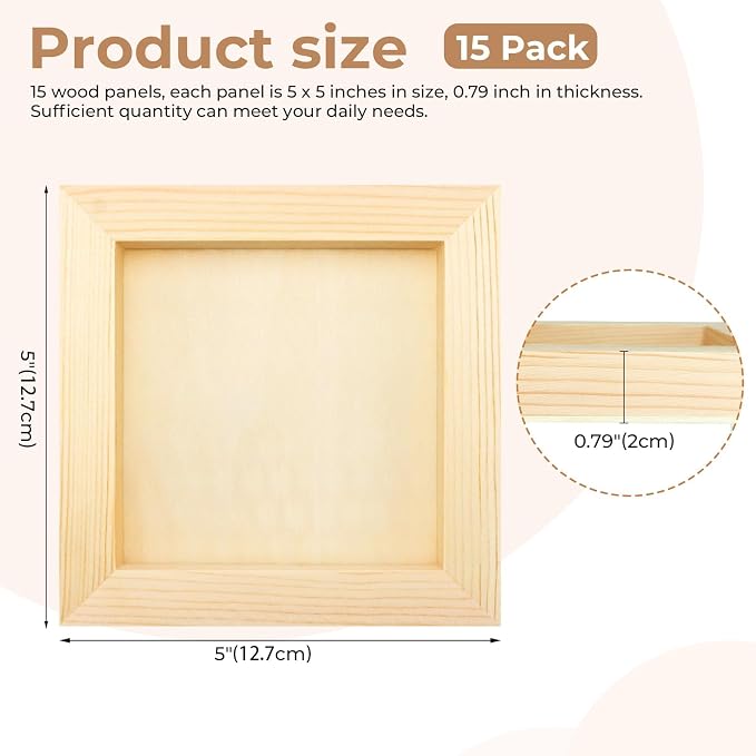 FSWCCK 15 Pack 5 x 5 inch Wood Panel Boards, Unfinished Wood Canvas Panels - Image 2