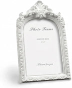 Cuspin 4x6 White Arched Picture Frame, Vintage Ornate Resin Photo Frame by Cuspin