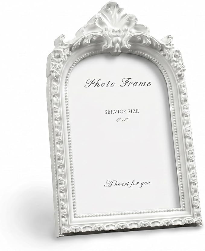 Cuspin 4x6 White Arched Picture Frame, Vintage Ornate Resin Photo Frame by Cuspin