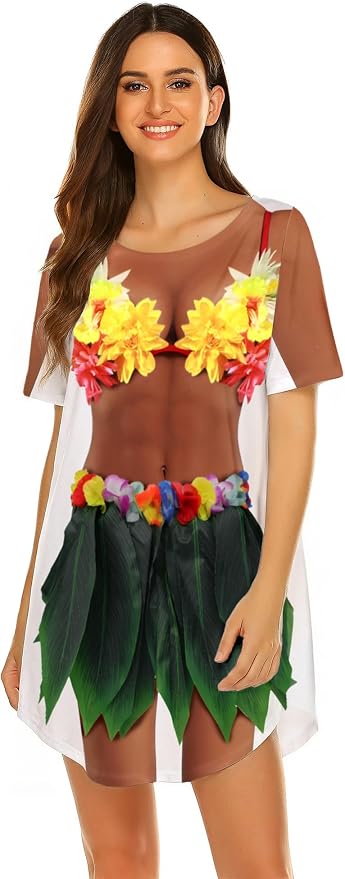 Ekouaer Women's Bikini Shirt Cover Up Short Sleeve Cute Bikini Print Cover-Up - Image 5