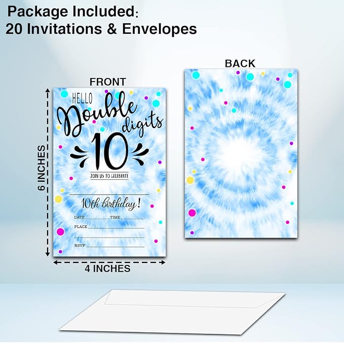 NYCTUG Double Digits 10Th Fill-In Birthday Invitation, Tie Dye Birthday - Image 2