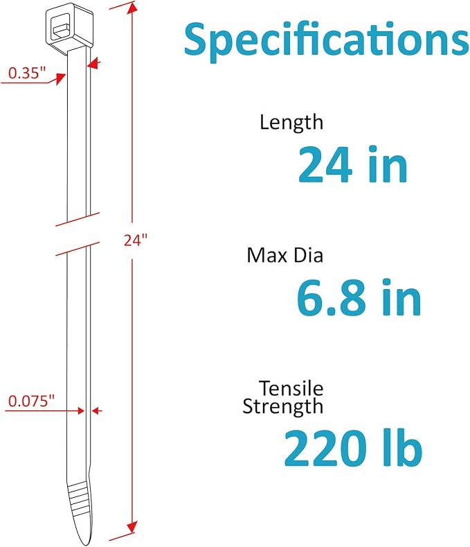 Large Zip Ties Heavy Duty 24 inch, 220 lb Tensile Strength - Image 2