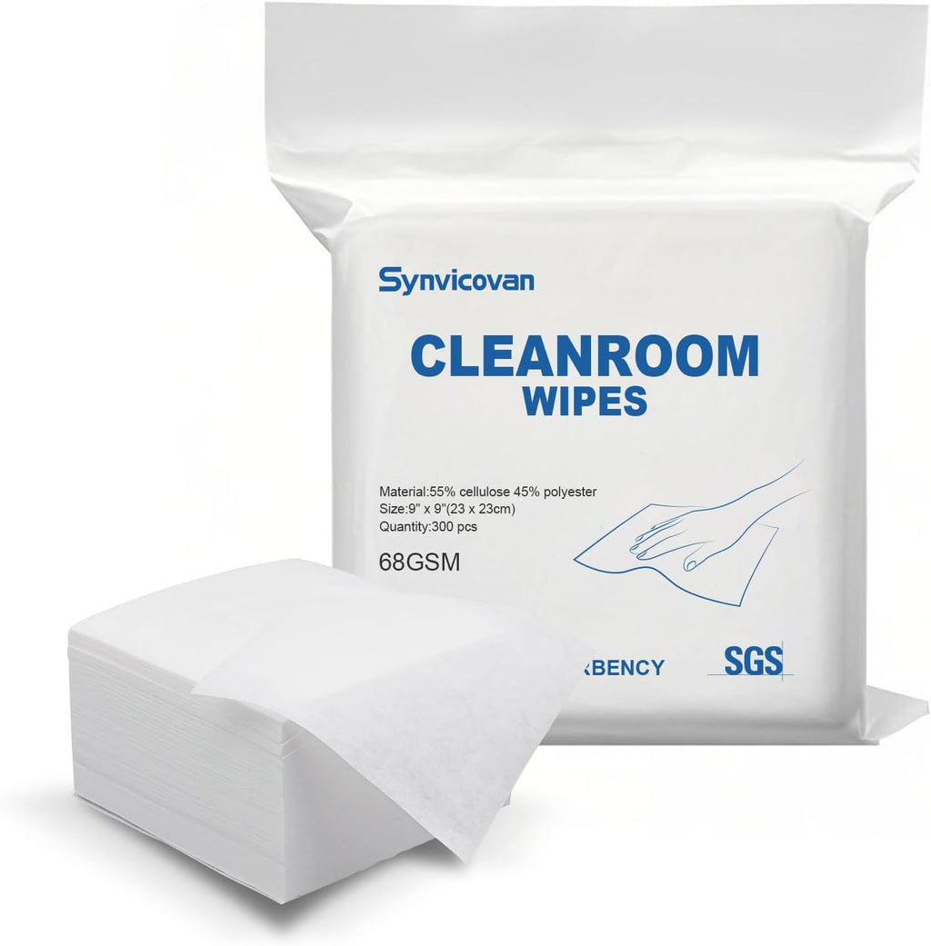 Cleanroom Wipes 9"x9" (300 Pcs, Cellulose/Polyester Blend, Grade A, 68GSM) Lint Free Wipes for Laboratory, Electronics, Pharmaceutical,Printing,Automotives and Semiconductor Industries