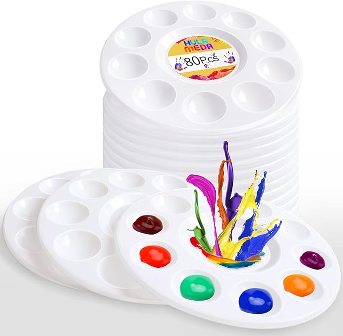 Hulameda 80pcs Paint Tray Palettes, Paint Palettes | Plastic Round Paint Pallets by Hulameda