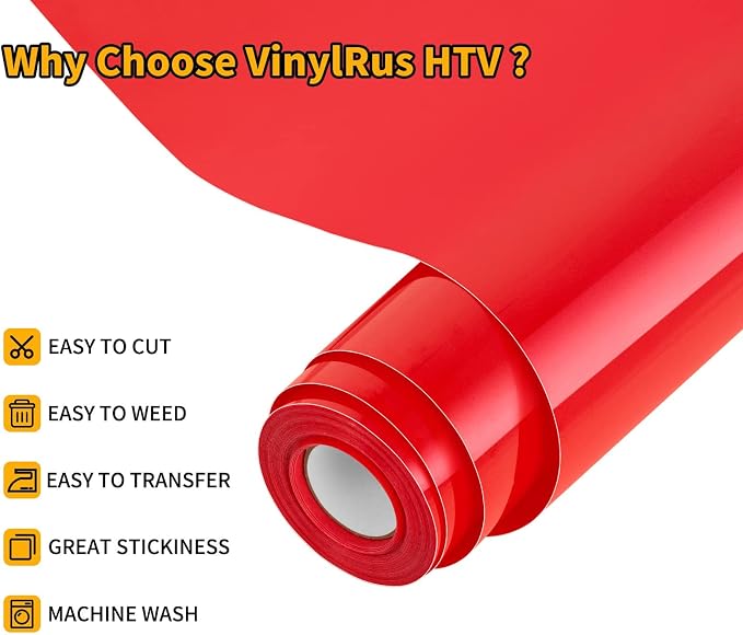 VinylRus Heat Transfer Vinyl-12” x 20ft Red Iron on Vinyl Roll - Image 3
