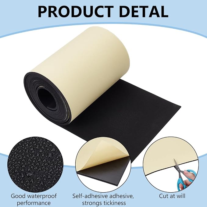 BENECREAT 118x8 Inch Black Self Adhesive EVA Foam Roll, 4mm Thick Waterproof - Image 4