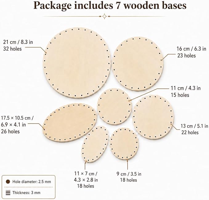 PEDDIG SHOP - Round and Oval Basket Weaving Base Set – 7 Wooden Basket Bases - Image 2