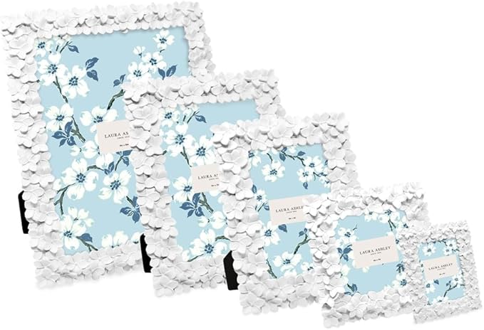 Laura Ashley 4x4 White Flower Textured Hand-Crafted Resin Picture Frame w/Easel - Image 6