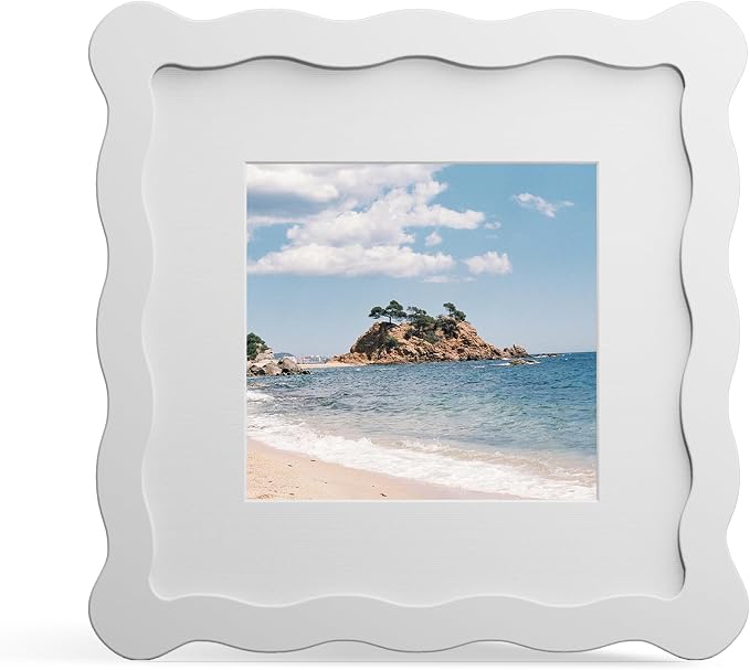 6x6 Picture Frame with Mat for 4x4, Wavy Edge Wooden Real Glass Photo Frame for by THKRLOF