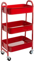 AGTEK Makeup Cart, Movable Rolling Organizer Cart, Red 3 Tier Metal Utility Cart