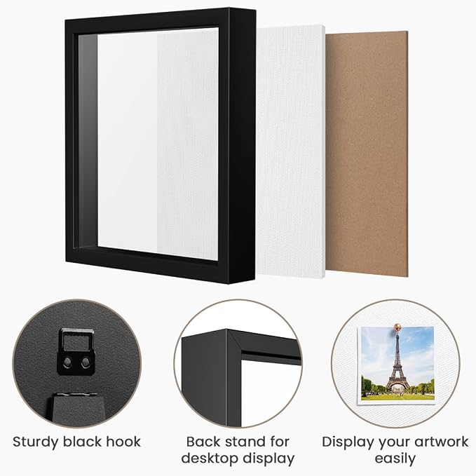 Black 11x14 Shadow Box Display Frame, Premium Linen Backboard and Included - Image 6