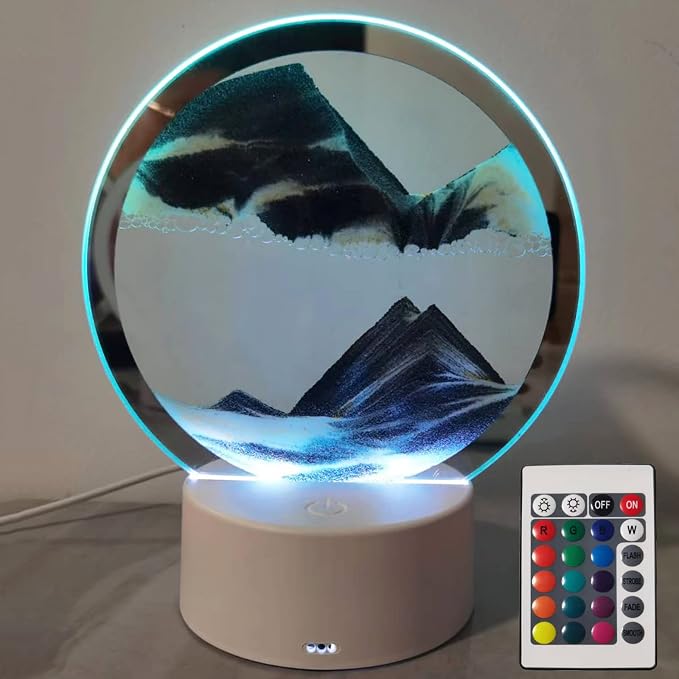 Moving Sand Art Picture Round Glass 3D Deep Sea Sandscape in Motion Display by rysnwsu
