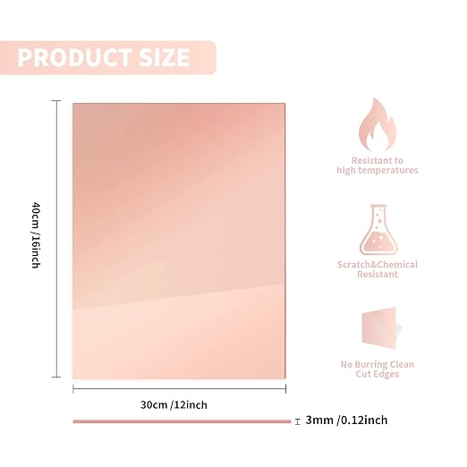 3 Pack Mirrored Acrylic Sheets, 16x12 Inch, 1/8 in Thick, Rose Gold | Plastic - Image 2