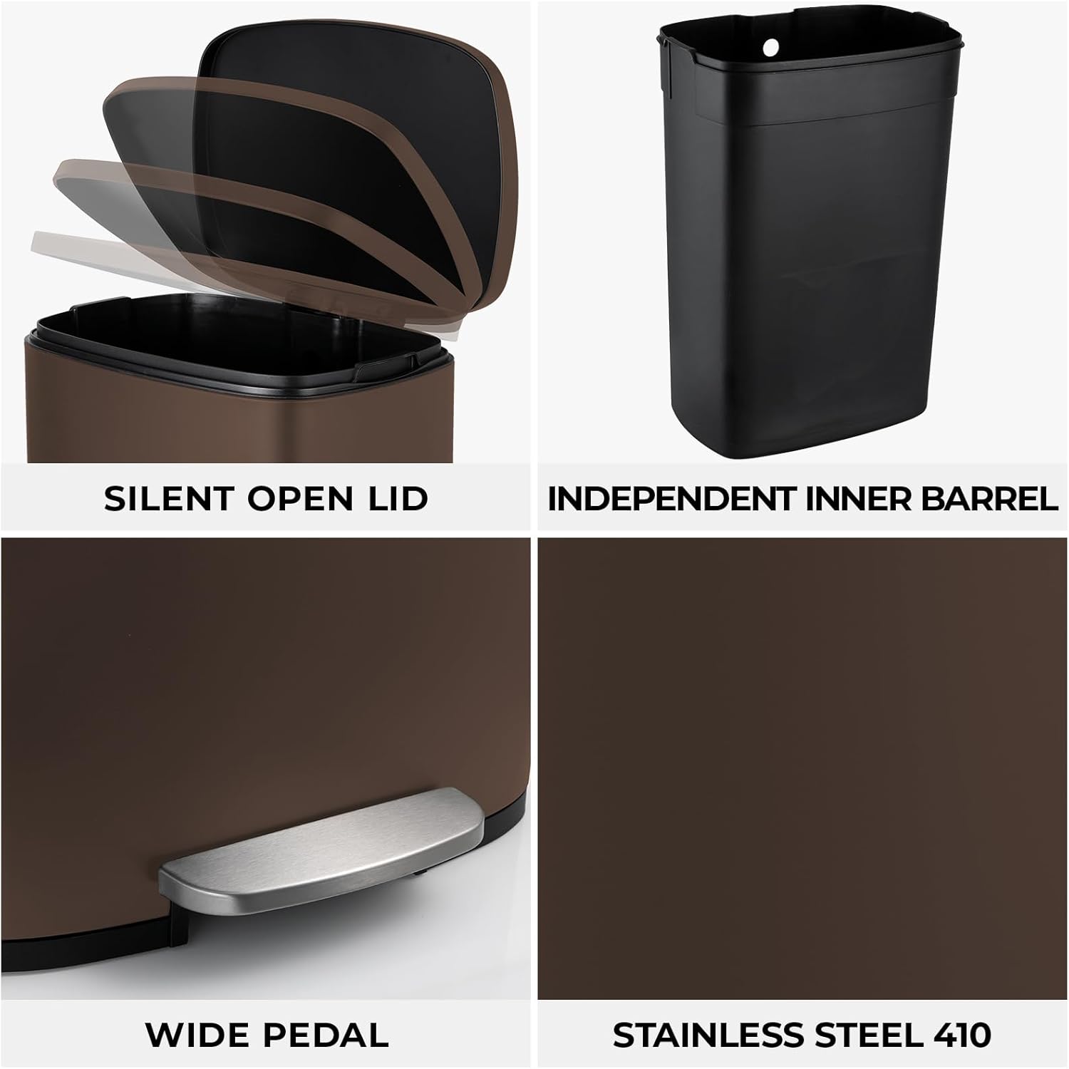 8 Gal Kitchen Trash Can, 30L Recycling or Garbage Bin, Brushed Stainless Steel Waste Basket, Soft&Quiet Close Dustbin, with Step-On Pedal, Removable Inner Bucket, for Home, Office, Living Room