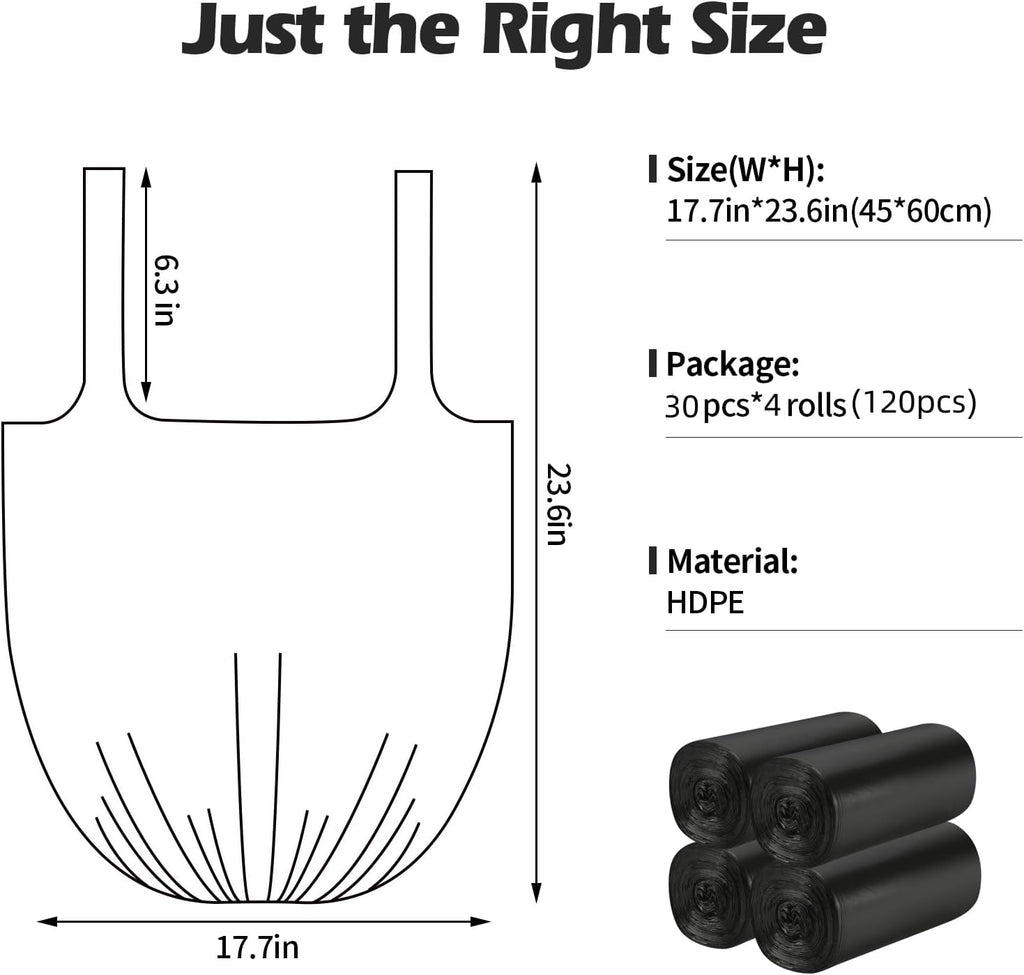 2-4 Gallon Portable Trash Bags,120 Counts Thicken portable Small Garbage Bags for Office, Kitchen,Bedroom Trash Can,Strong Trash Bags（Black）