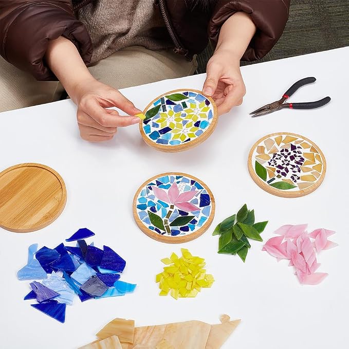 WEBEEDY DIY Mosaic Craft Kit 3 Sets Flower Mosaic Bamboo Coasters Kits - Image 7