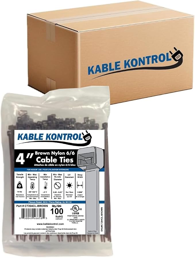 Kable Kontrol Brown Zip Ties 4 Inch 40, 18 Lbs Tensile Strength, Bulk Pack by KABLEKONTROL%C2%AE