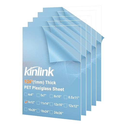 KINLINK 8x12 Plexiglass Sheets 1/24 inch Thick, 1mm Clear PET Plastic Sheet by KINLINK