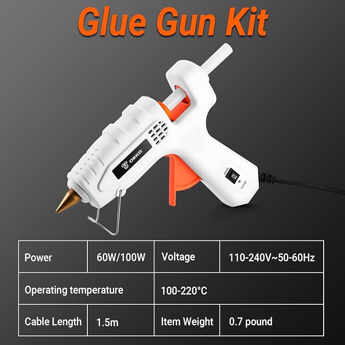 Hot Glue Gun Full Size: DEKOPRO 60/100Watt Dual Temp Hot Glue Gun Kit - Image 3