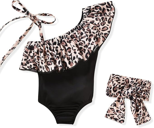 Toddler Baby Girls Ruffles Bikini One Piece Swimsuits Floral Off Shoulder Swimwear Beach Bathing Suit