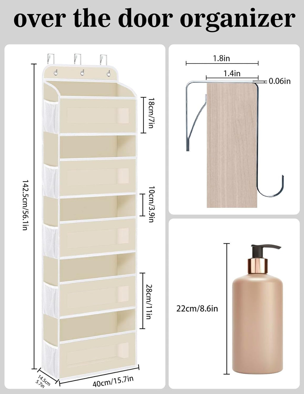 Over The Door Organizer, 5 Shelves Closet Door Hanging Organizer with 10 Mesh Pockets, Nursery Closet Organizer, Baby Essentials, Dorm Room Essentials for Girls