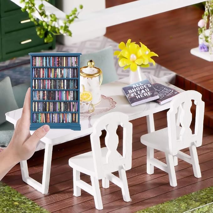 DIYDEC Mini Bookshelf with 180pcs Mini Books Miniature Blue Bookshelf Ornament - Image 6