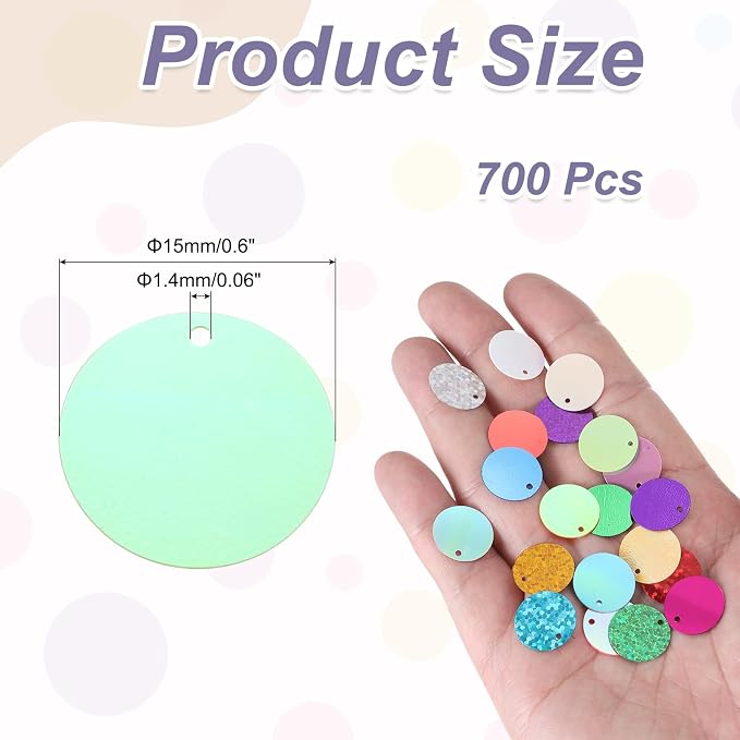 MECCANIXITY 700 Pcs Flat Round Sequins 15mm/0.6 Inch Loose Paillettes Craft - Image 2