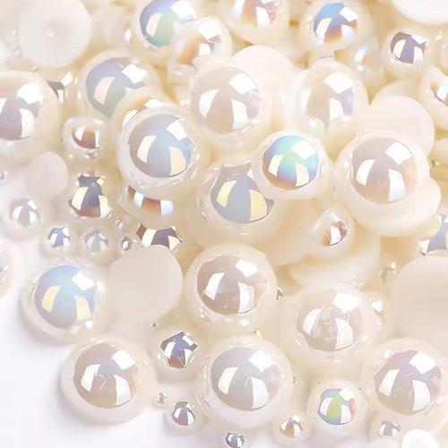 1000PCS Mixed Sizes 3/4/5/6/8/10mm Flatback Half Round Pearls Gems by Unknown