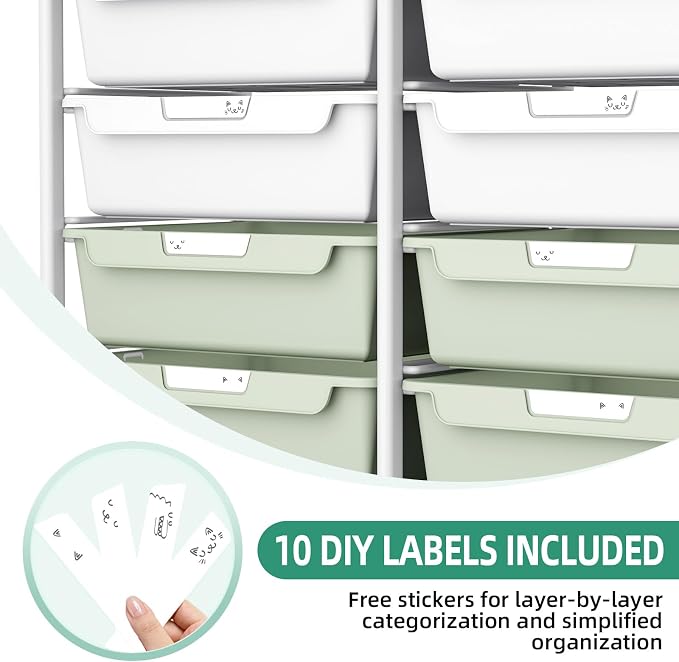 10 Drawers Rolling Cart with Wooden Tabletop, Utility Storage Cart with Wheels - Image 6