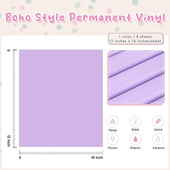 Tintnut Boho Permanent Vinyl 8 Pcs 12x10in Pale Lilac Purple Adhesive Vinyl | - Image 2