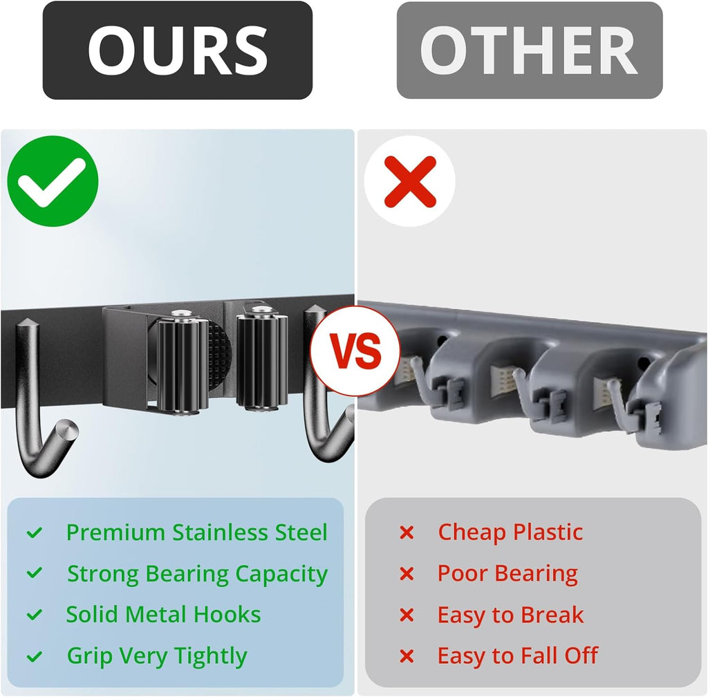 ZONGOOL 4 Racks and 5 Hooks Broom Holder Wall Mount Mop Hanger Wall Mount Metal Organization Tool Organizer Wall Hanging for Home Kitchen Garden Laundry Garage (Black)