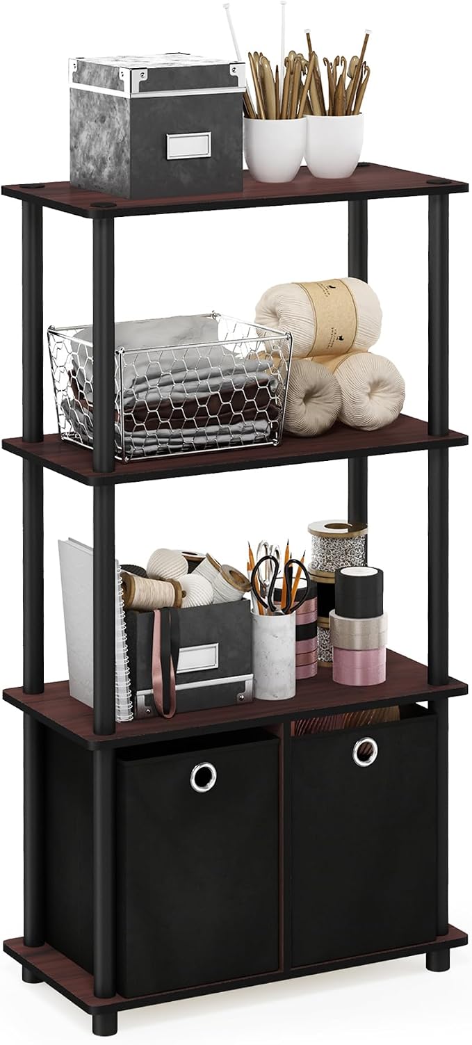 Furinno NW889DC/BK Go Green 4-Tier Multipurpose Storage Rack w/Bins, Dark by Furinno-FitsYourSpaceFitsYourBudget