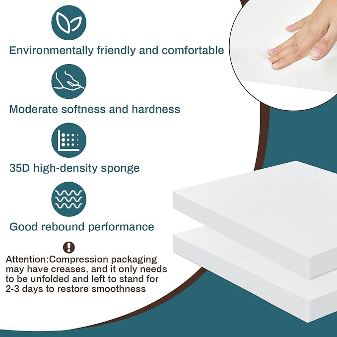 Frienda 2 Pack 2" x 16" x 17"Upholstery High Density Foam Cushion Replacement - Image 3