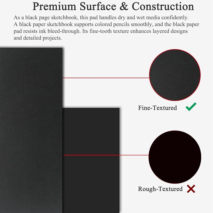 Fuxi Black Paper Notebook, 60 Sheets Spiral Sketchbook 8.5 x 11, Hardcover | - Image 3