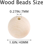 TBFYS 1.6IN Wood Beads for Crafts, Extra Large Wooden Balls Bead Unfinished - Image 2