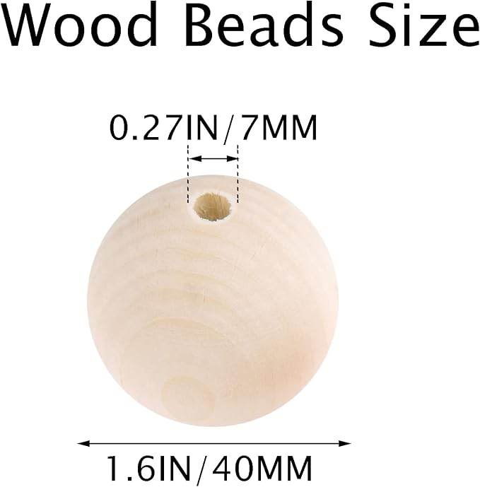 TBFYS 1.6IN Wood Beads for Crafts, Extra Large Wooden Balls Bead Unfinished - Image 2