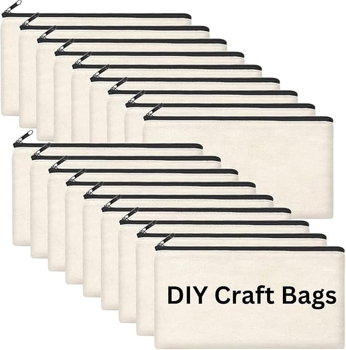 20 PCs Blank canvas Zipper Pouch, Makeup Bags Bulk Pencil Pouch by CRULEEN