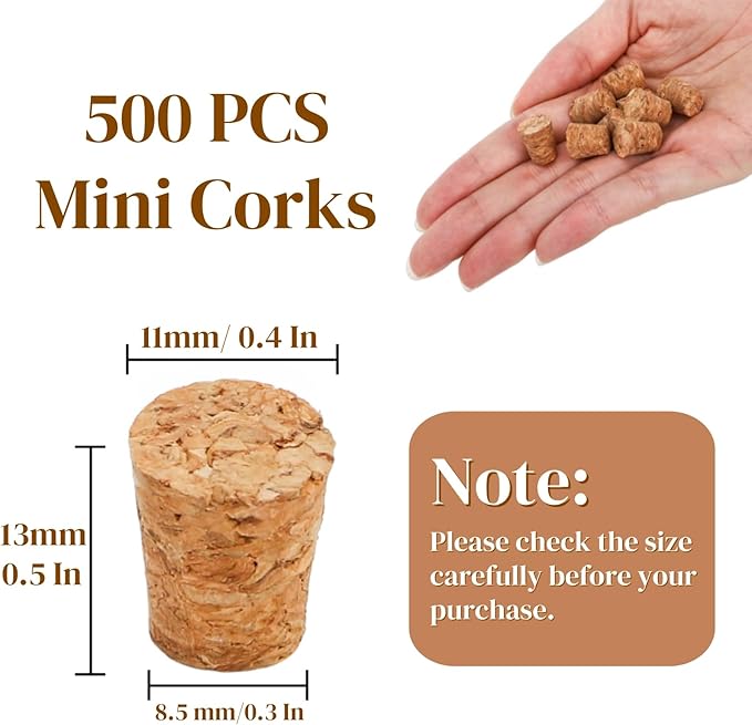 Eorbow 500 Packs Small Cork Stoppers, Mini Tapered Bottle Plugs, Reusable Glass - Image 2